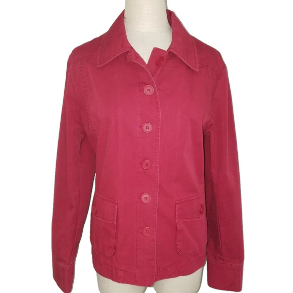 H&M Red 100% Cotton Jacket Big Pockets Unlined Lightweight Distressed 14 - Picture 3 of 8